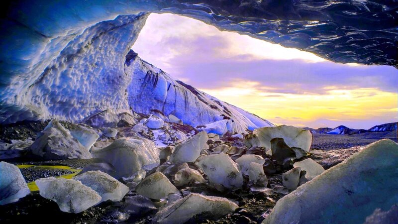 Ice Cave Interior — Blue, Dramatic, Sunset, Photograph