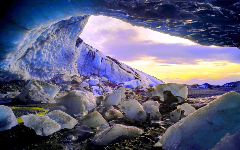Ice Cave Interior — Blue, Dramatic, Sunset
