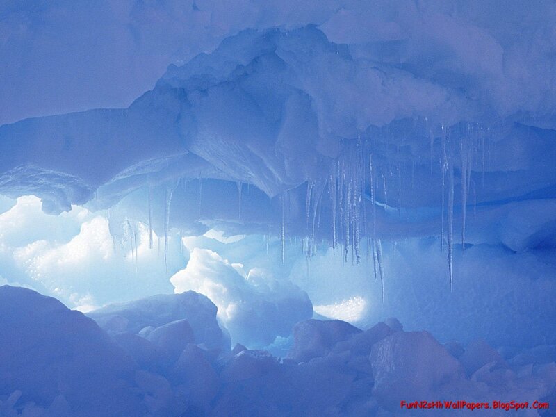 Ice Cave Interior — Blue, Serene, Photograph, Icicles, Ice Formations, Light