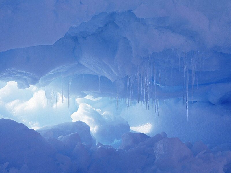 Ice Cave Interior — Blue, Serene, Photograph, Icicles, Ice Formations