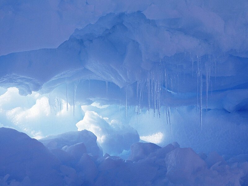 Ice Cave Interior — Blue, Serene, Photograph, Icicles