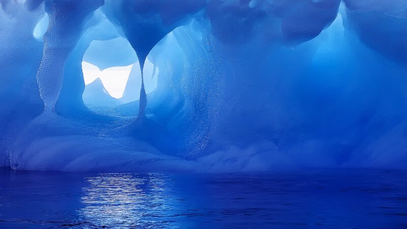 Ice Cave Interior — Blue, Serene, Photograph, Water, Light