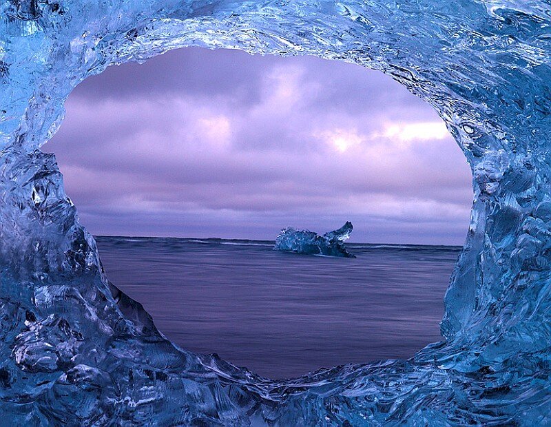 Ice cave view of ocean