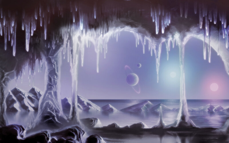 ice cave with alien planets