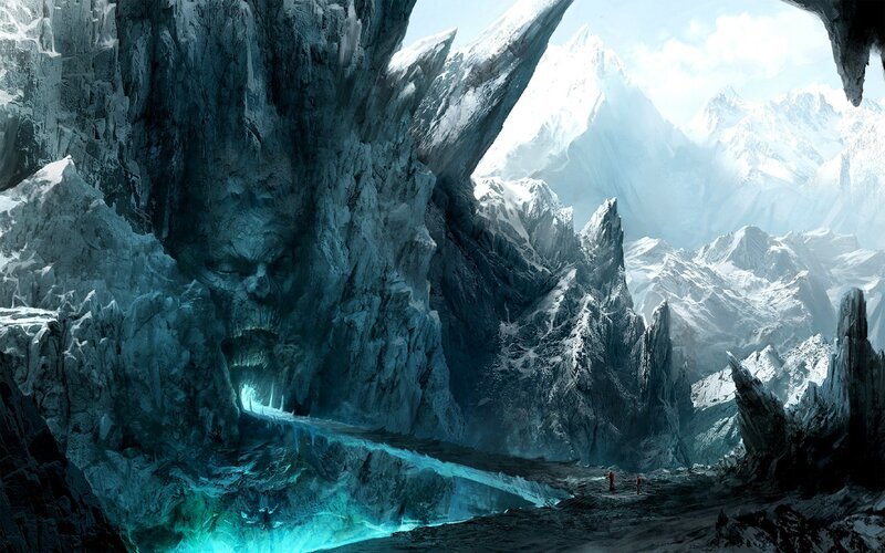 ice cave with giant face