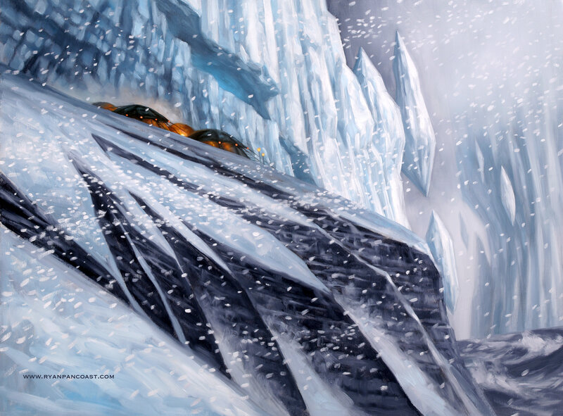 Ice cave with glowing creatures