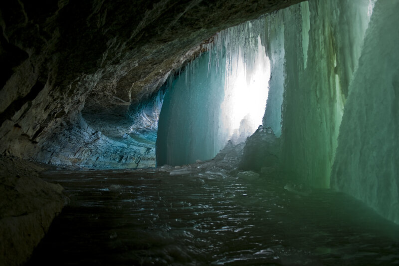 Ice cave with glowing light