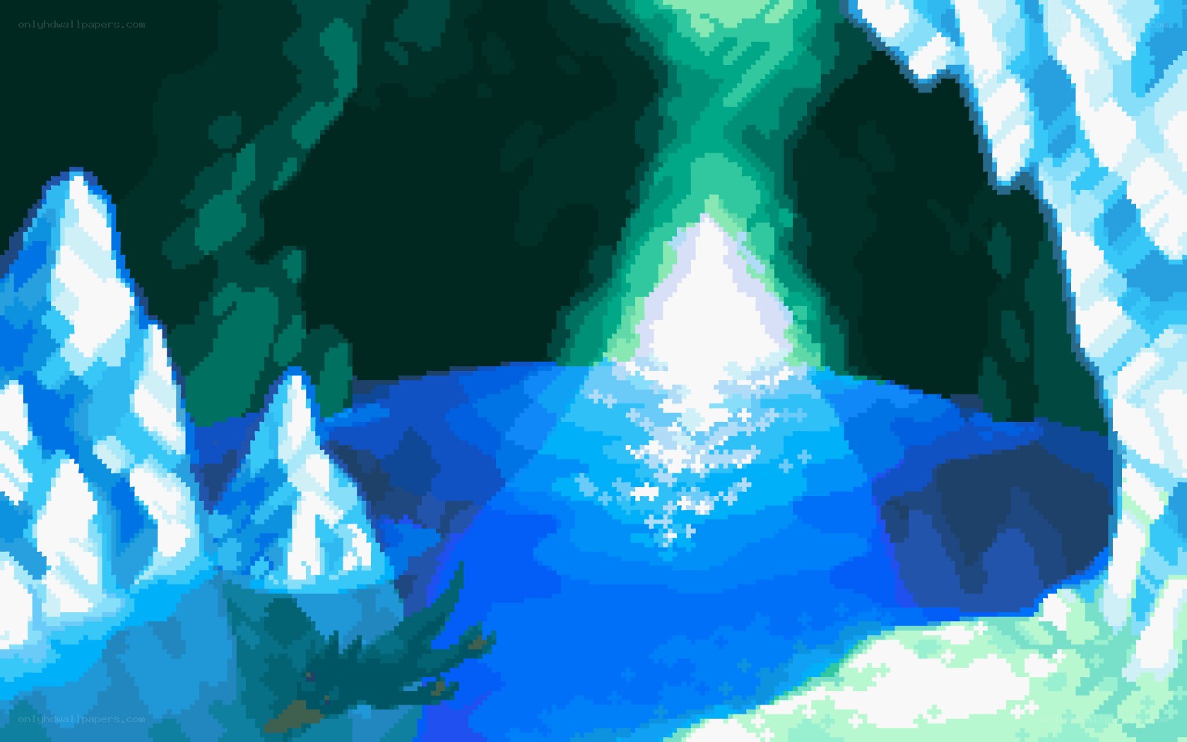 ice cave with glowing pool