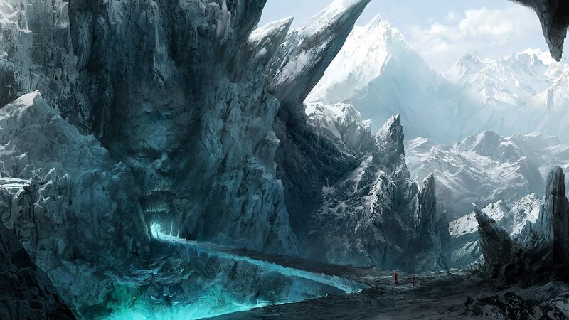 Ice Cave with Glowing River — Blue, Dramatic