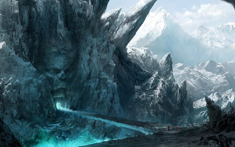 Ice Cave with Glowing River — Blue, Dramatic, Winter