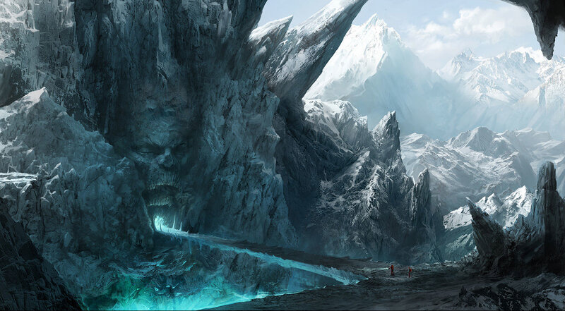 Ice Cave with Glowing River — Blue