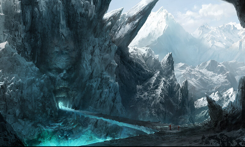 ice cave with glowing river