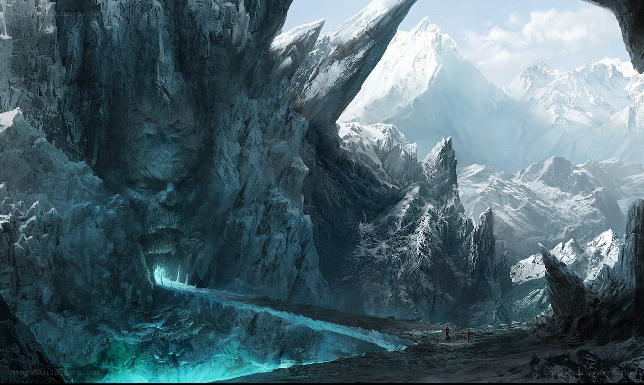 ice cave with glowing river