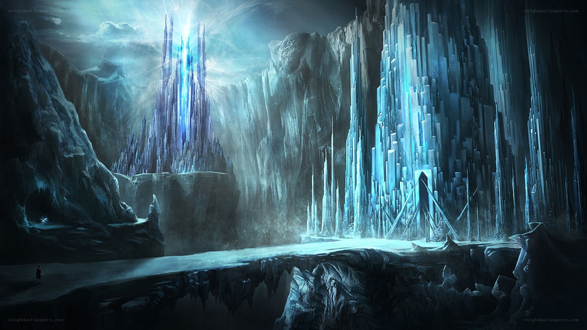 ice cave with glowing spires