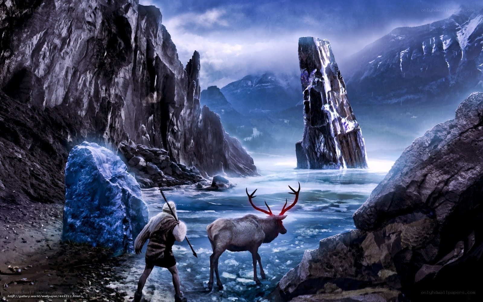 Ice cave with reindeer