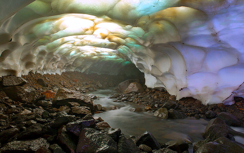 Ice Cave with Stream — White