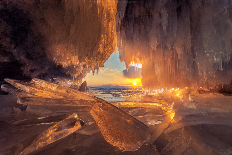 Ice Cave with Sunset