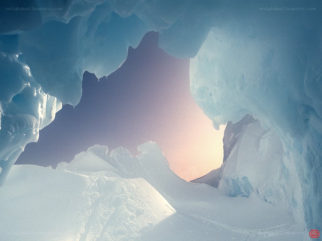 Ice cave with sunset view