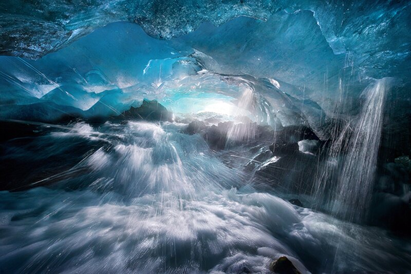 Ice Cave with Waterfall — Blue, Dramatic