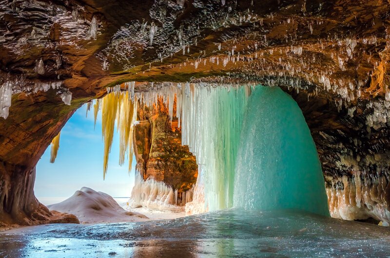 Ice Cave with Waterfall — Blue, Dramatic, Winter
