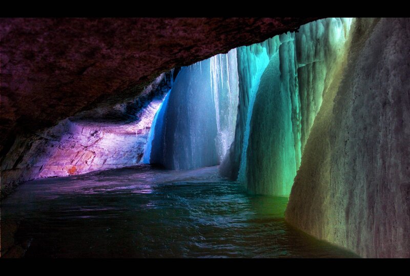 Ice Cave with Waterfall — Blue