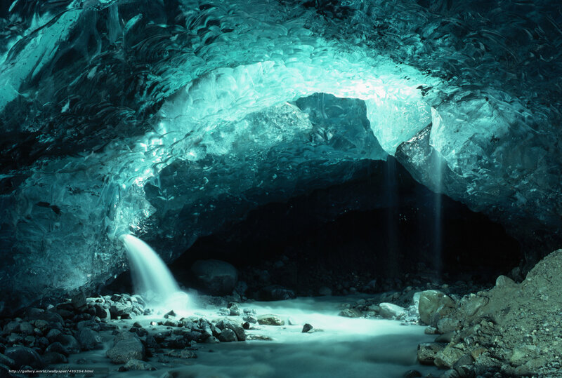 Ice cave with waterfall