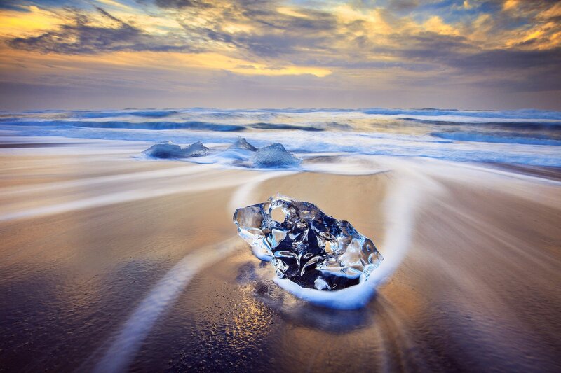 Ice Chunk on Beach — Blue, Dramatic