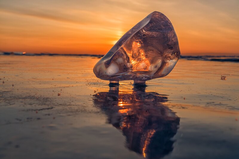 Ice Chunk on Beach — Orange
