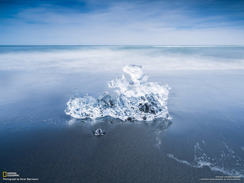 Ice Chunk on Black Sand