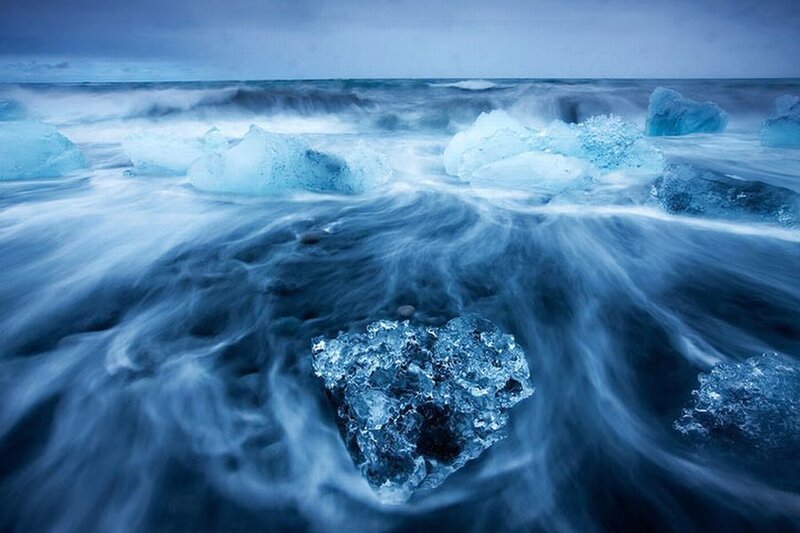 Ice Chunks in Ocean — Blue