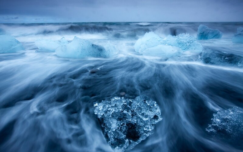 Ice chunks in ocean waves
