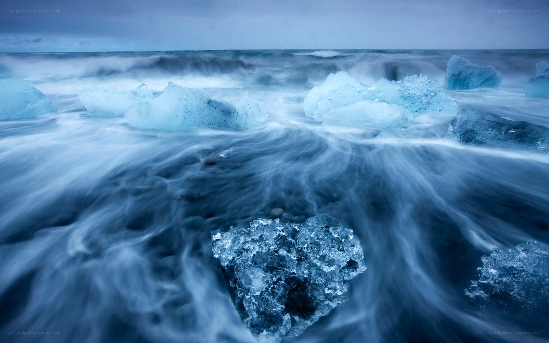 Ice chunks in ocean waves