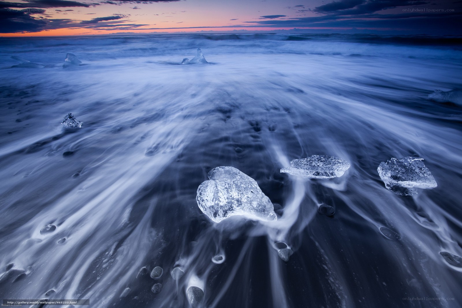 Ice chunks on a black sand beach
