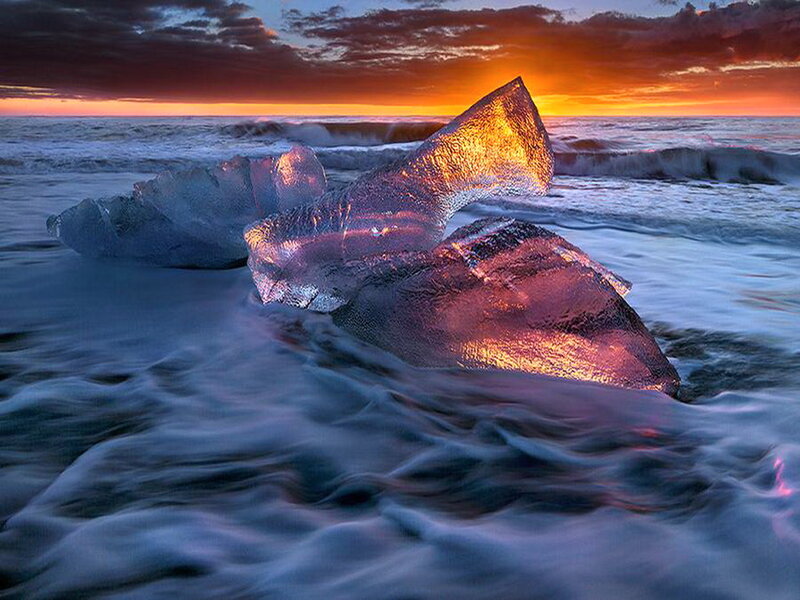 Ice Chunks on Beach — Orange