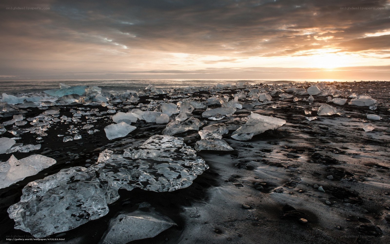 ice chunks on black sand beach