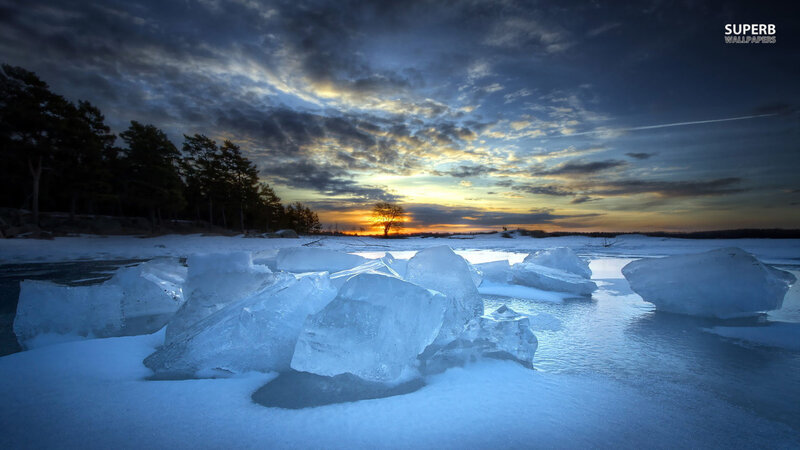 Ice Chunks on Frozen Lake — Blue, Dramatic