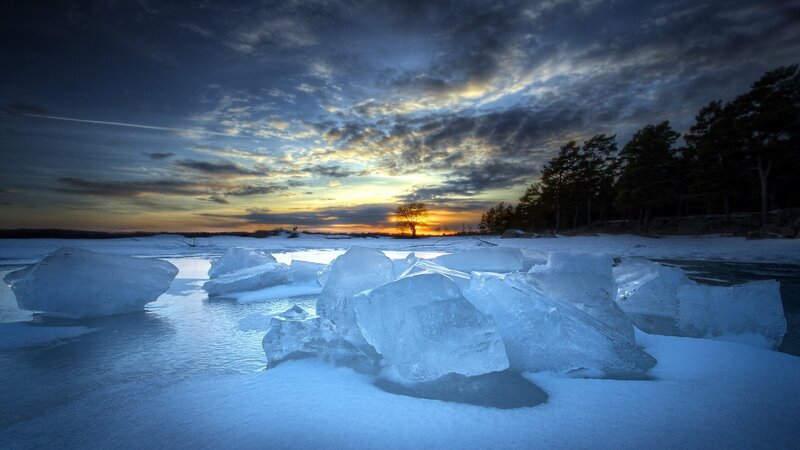 Ice Chunks on Frozen Lake — Blue, Dramatic, Winter
