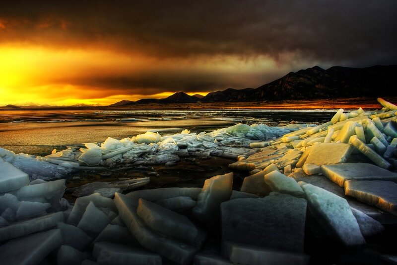Ice Chunks on Frozen Lake