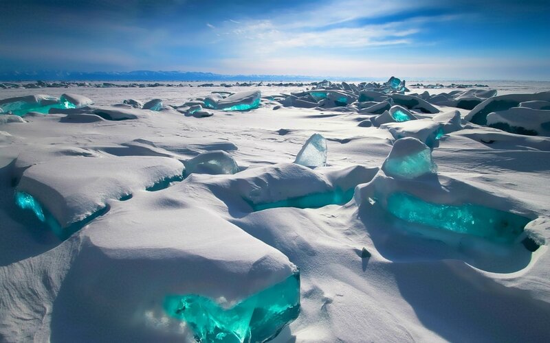Ice Chunks on Frozen Lake — White, Serene