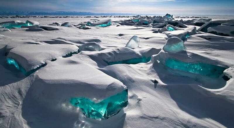 Ice Chunks on Frozen Lake — White