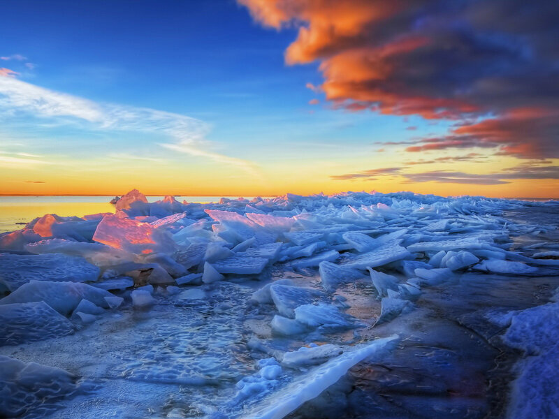 Ice Chunks on Frozen Shore