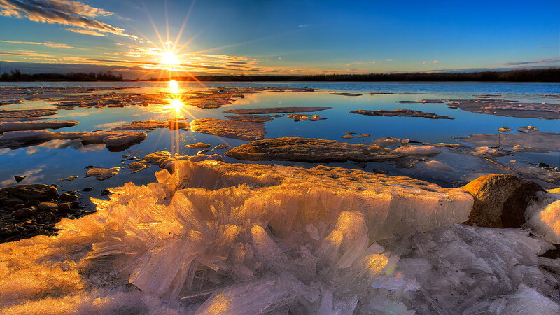 Ice Chunks on Riverbank
