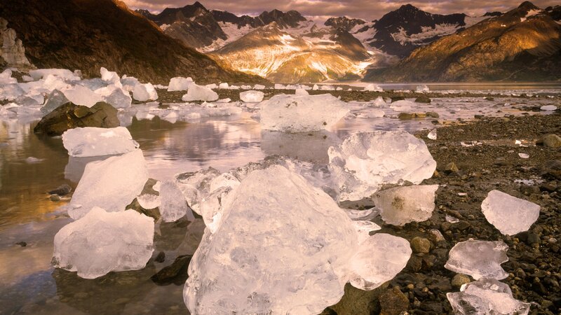 Ice Chunks on Rocky Shore