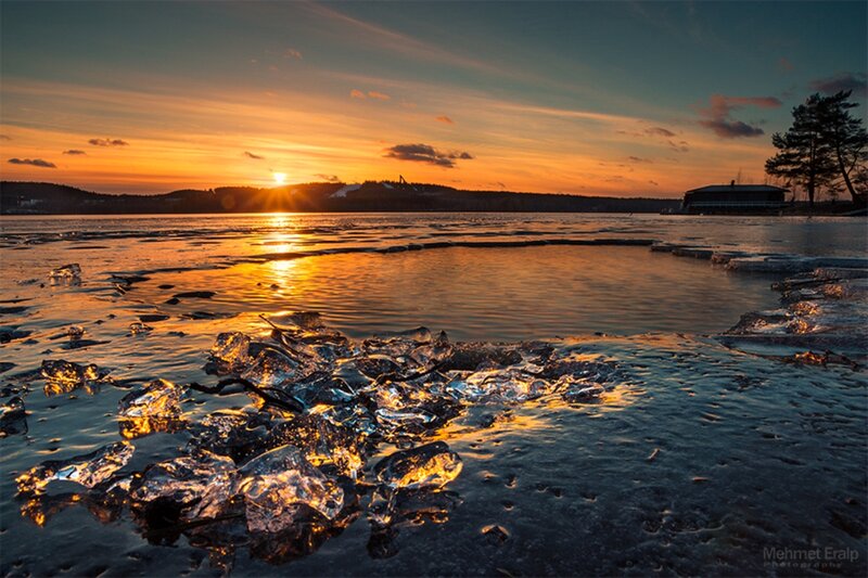Ice Chunks on Water — Orange