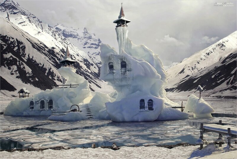ice church in snowy mountains
