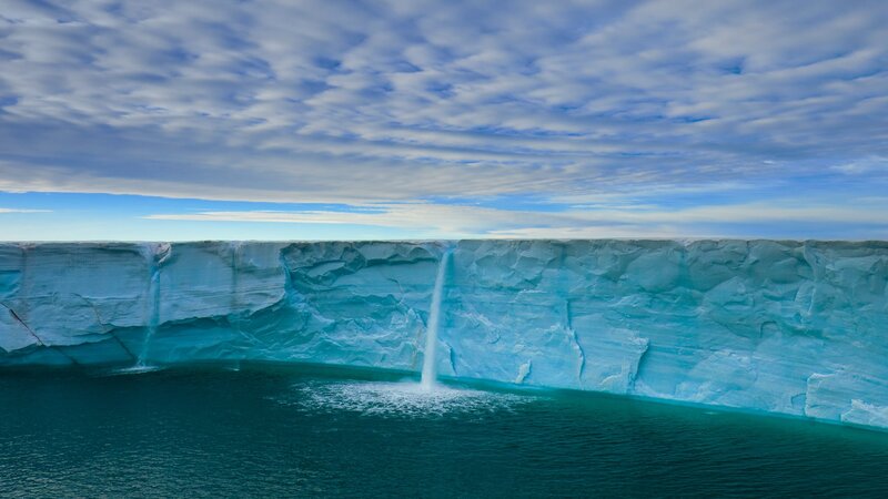 Ice Cliff with Waterfall — Blue, Serene