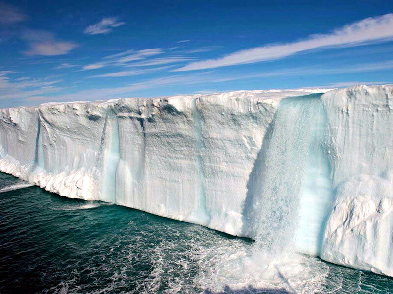 Ice Cliff with Waterfall