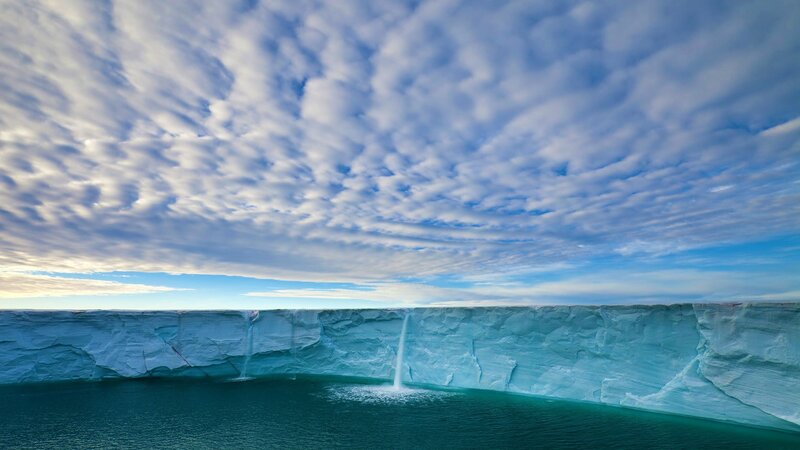 Ice Cliff with Waterfalls — Blue, Dramatic