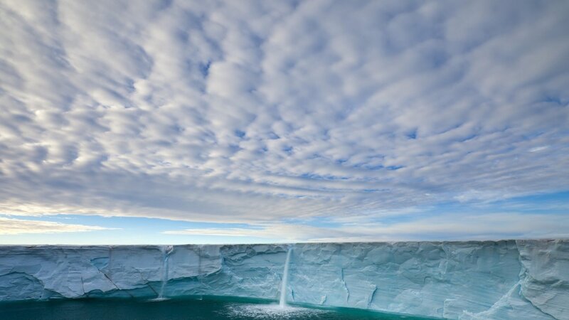 Ice Cliff with Waterfalls — Blue, Serene