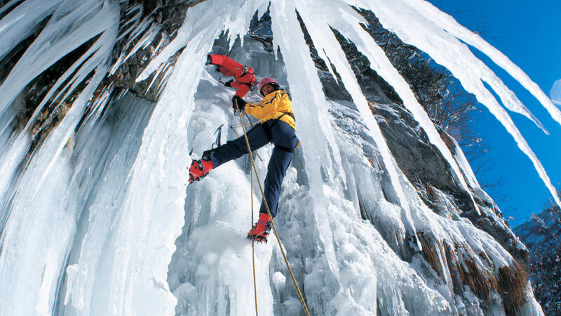 Ice Climbers on a Frozen Waterfall — White